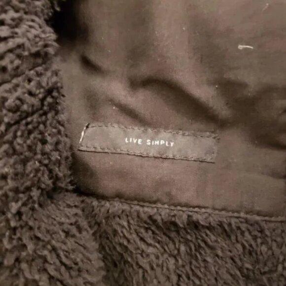 DSTLD Mens S Sherpa Lined Wool Shacket Black Button Up Jacket Collar - Picture 8 of 8